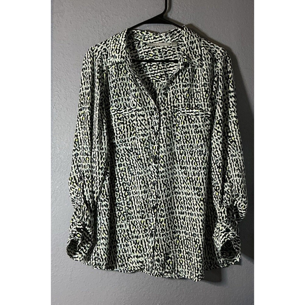 Valerie Stevens Colorful Geometric Print Women's Large‎ Button Down Cuff Sleeves